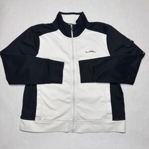 L-RL Lauren Ralph Lauren Active Track Jacket Black/White Full Zip Womens XL